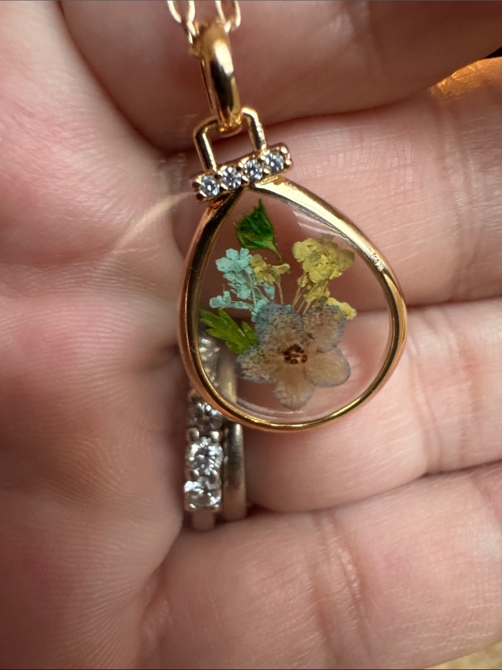 Gold Floral FORGET ME NOT NecklaceSeptember&March Delicate Pressed Flower Design